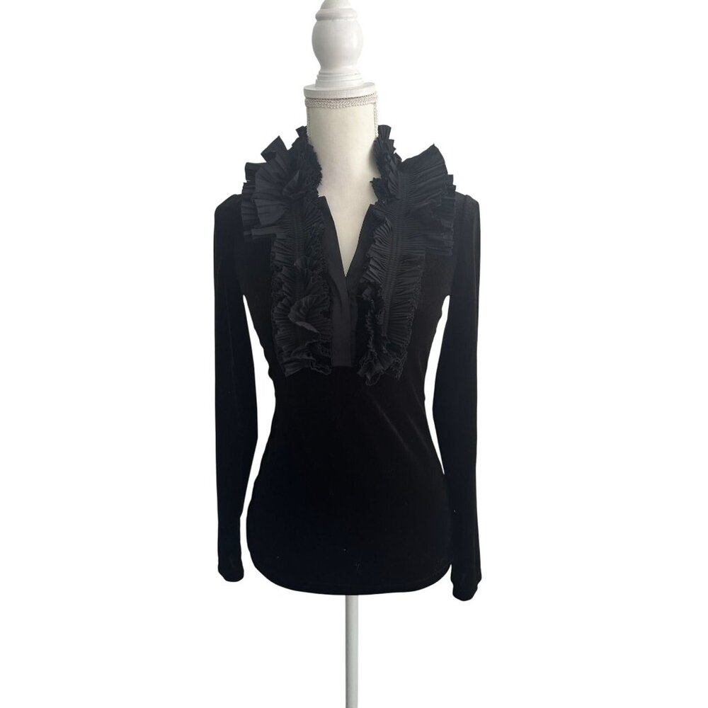BCBGMaxAzria Black Ruffled Blouse - Picture 2 of 8